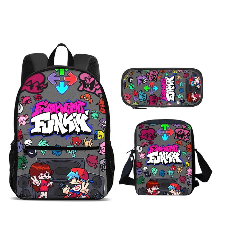 Friday Night Funkin Backpack Pen Bag Shoulder Bag 3pcs Set Versatile Large Capacity Boy and Girl School Birthday Best Gift
