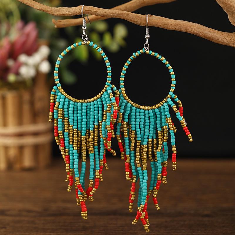 Orecchini Lunghi con Nappe di Perle Bohemian Retro Europei e Americani per Donna