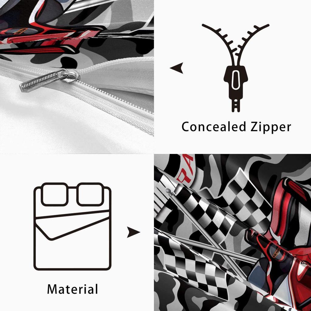 Racing Sports Car Print Bedding Set: Customizable Three-Piece with Pillowcase
