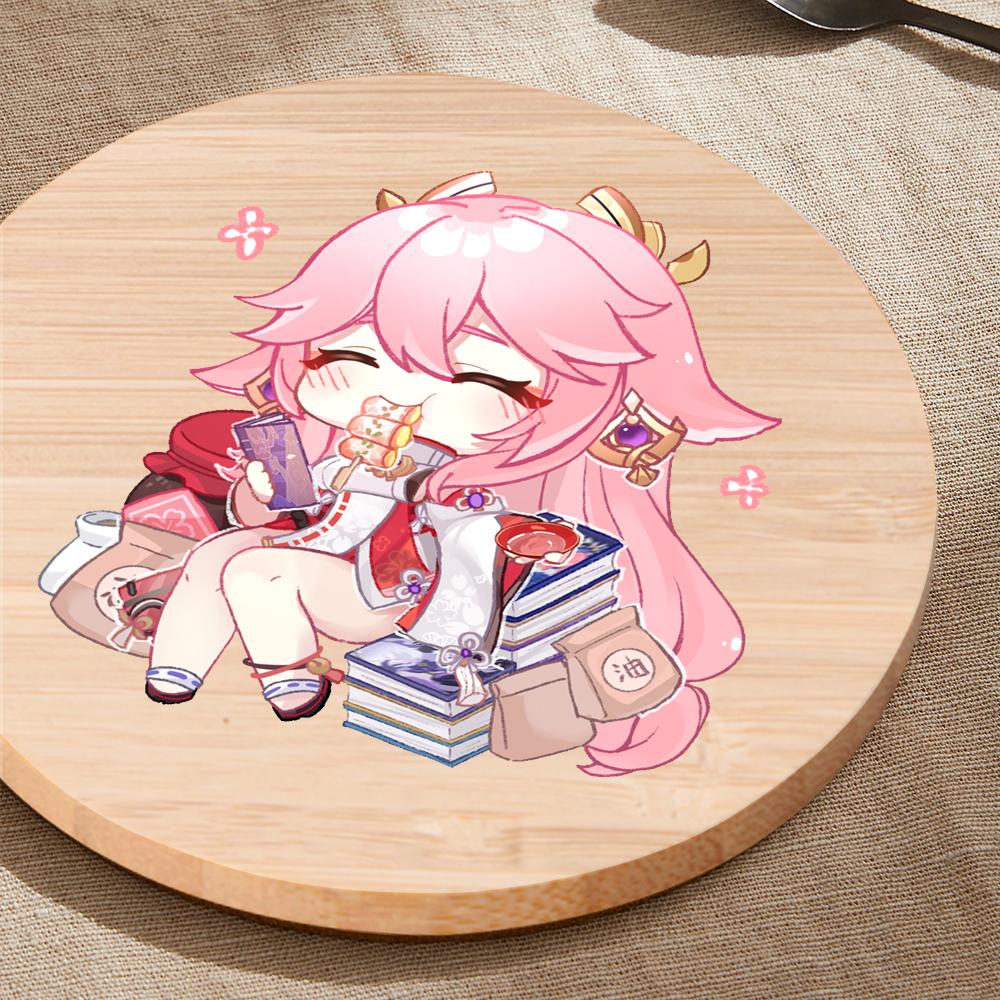 Anime Coasters Insulated Round Cup Mats, Genshin Impact Waterproof Coaster Cup Pads Insulated Round Heat Insulation Desk Decor