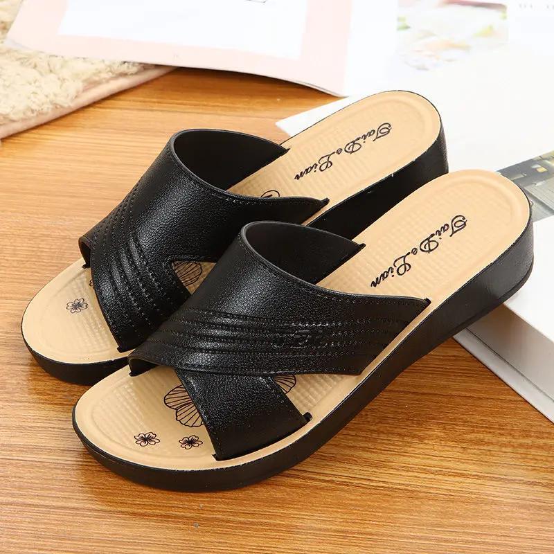Fashion Open Toe Women's Slippers and Ladies Sandals Medium Heel Casual Shoes Slip-resistant Stylish On Offer Cheap Liquidation Slides