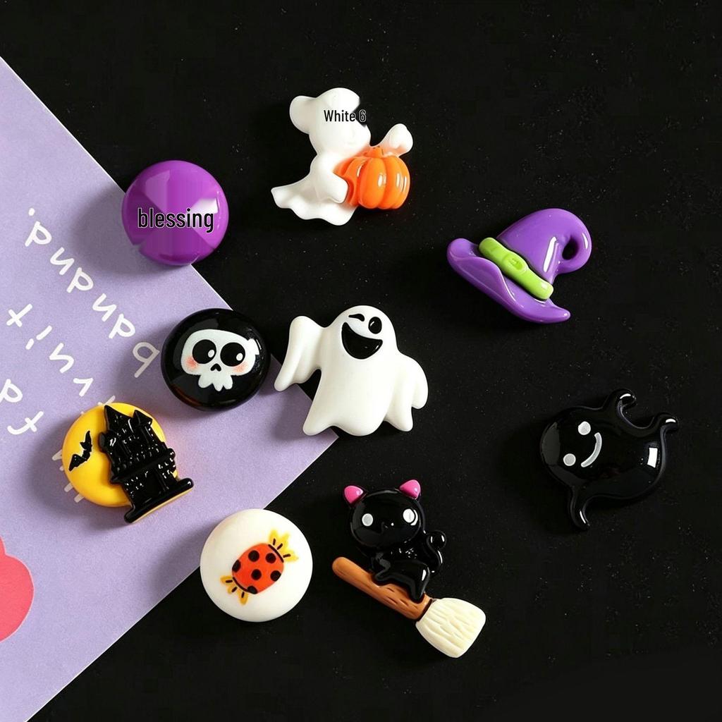 Halloween Resin Ghost & Pumpkin DIY Ornaments: Black Cat, Stickers, Hair & Phone Accessories