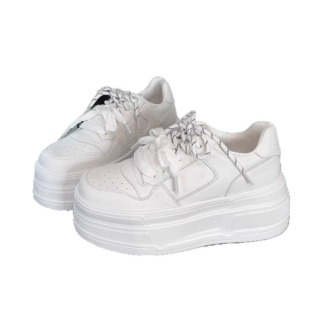Muffin platform white shoes women's 2025 new fashionable versatile small height increase breathable casual sports shoes