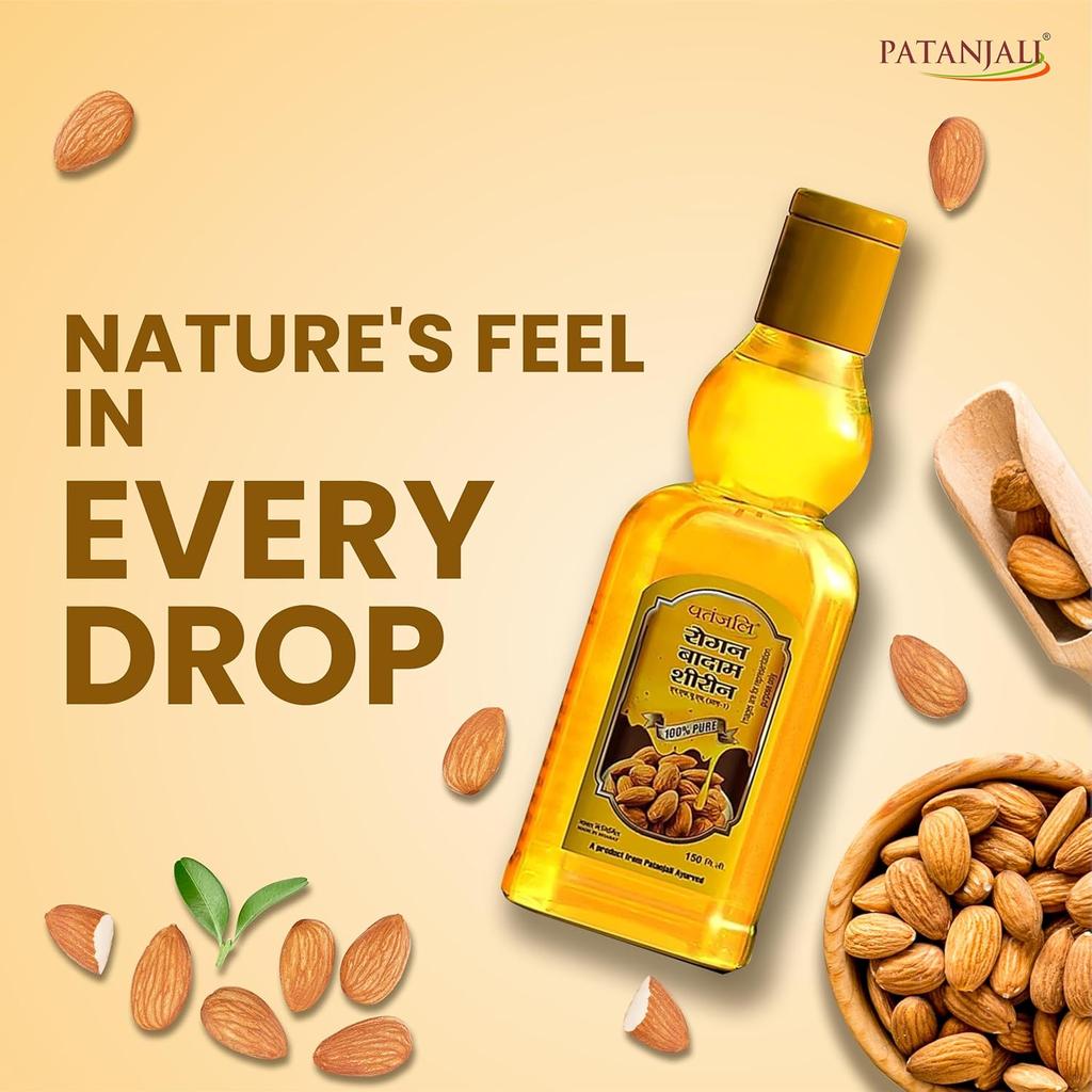 Patanjali Rogan Badam Oil 150ml Pack of 1 – Pure Almond Oil for Hair and Skin Care Nourishment