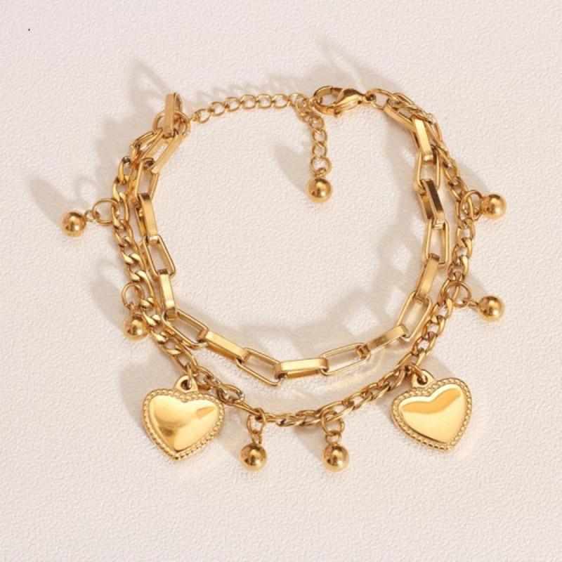 Doppelschichtiger Herzanhänger Armband Einfach Stilvoll Personalisiert Metall Mehrschichtig Schmuckzubehör