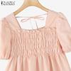 ZANZEA Women Square Collar Summer Casual Short Sleeve Blouse