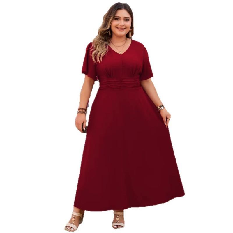 A V-neck Chiffon Short-sleeved Dress for Women's Spring and Summer Vacation