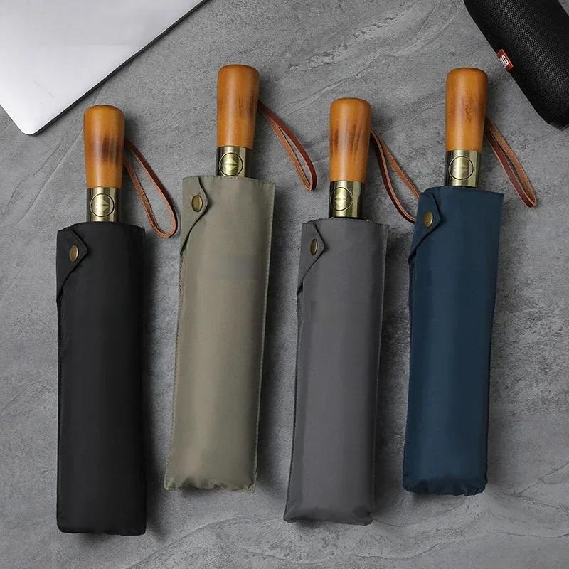 Automatic Umbrella Rain Women Men 105cm Double Layer Windproof Umbrella Wood Handle 10 Ribs Golf Umbrellas Paraguas