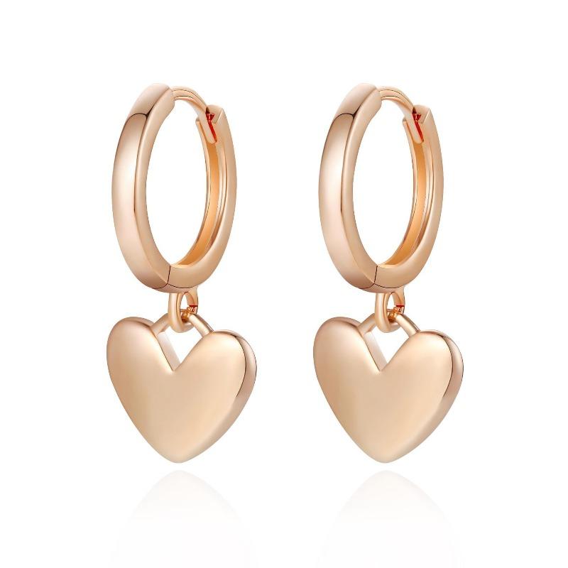 Fashionable and Elegant Gold-plated Heart-shaped Pendant Earrings with Simple Copper-plated Metallic Ear Accessories