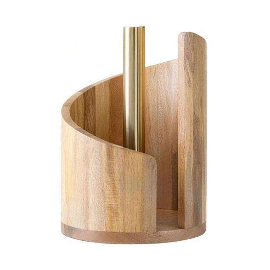 Mountain Paper Towel Holder Countertop with Wood Round Base And Iron Holder One-Hand Tearing Wood Paper Towel Holder for Kitchen Dining Room