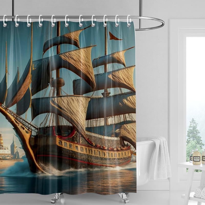 Nordisk minimalistisk duschdraperi med havslivstema, vattentätt badrumsduschdraperi, rumsavdelare, heminredning 180x180cm