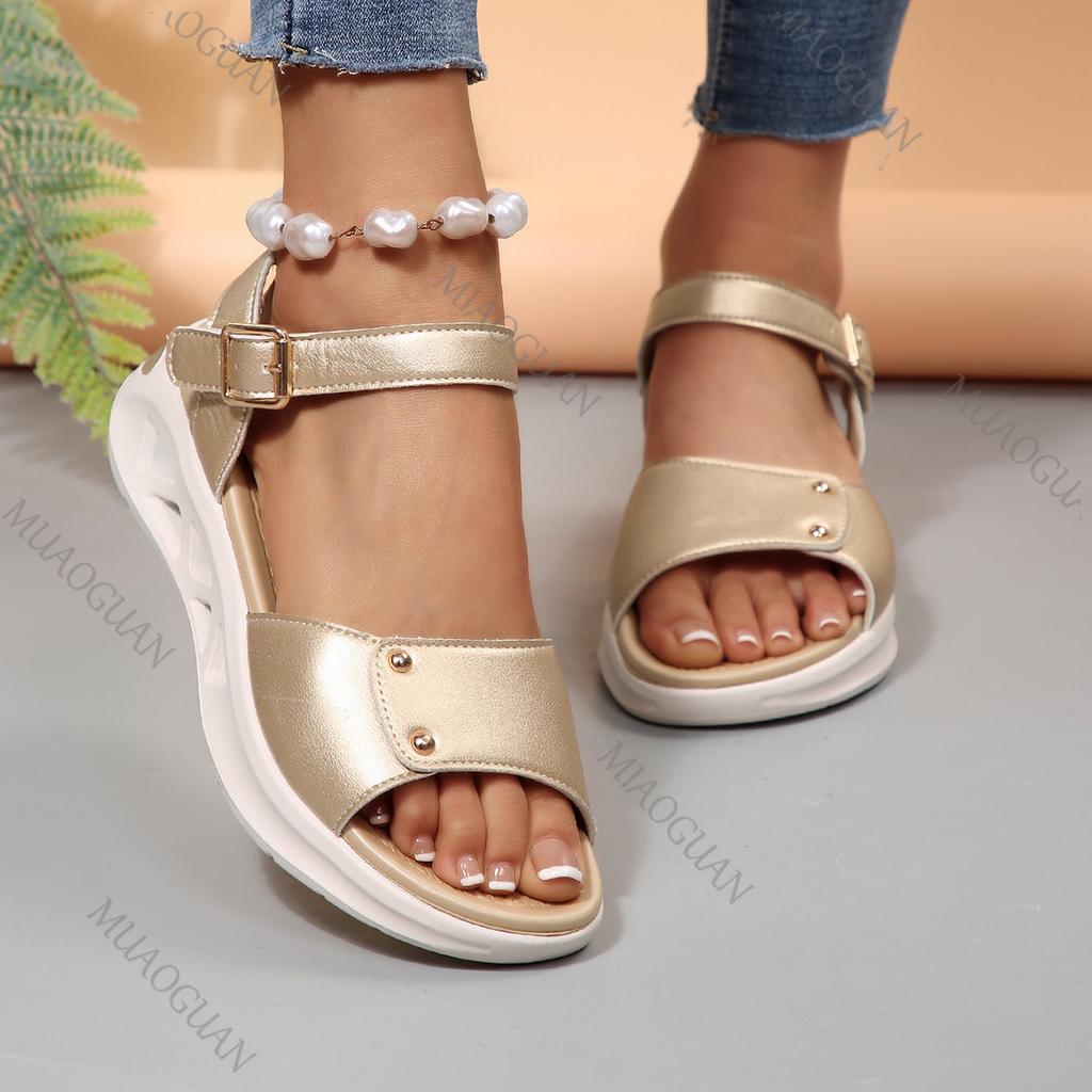 Fashion Summer Round Head Women Sandals Casual Gladiator Thick Botttom Women's Big Size Sandales Peep Toe Wedge Heeled Fashion Sandales