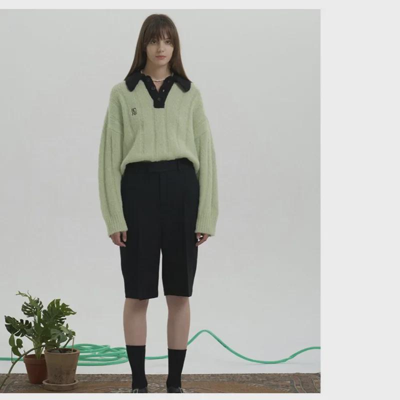 Women's Lazy Korean Mohair Button-Down Lapel Sweater: Autumn/Winter Embroidered Long-Sleeve Knit Pullover