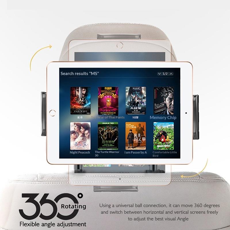 Adjustable Headrest Tablet Mount for Cars 360 Rotation Back Seat Holder for Travel Children and Passengers