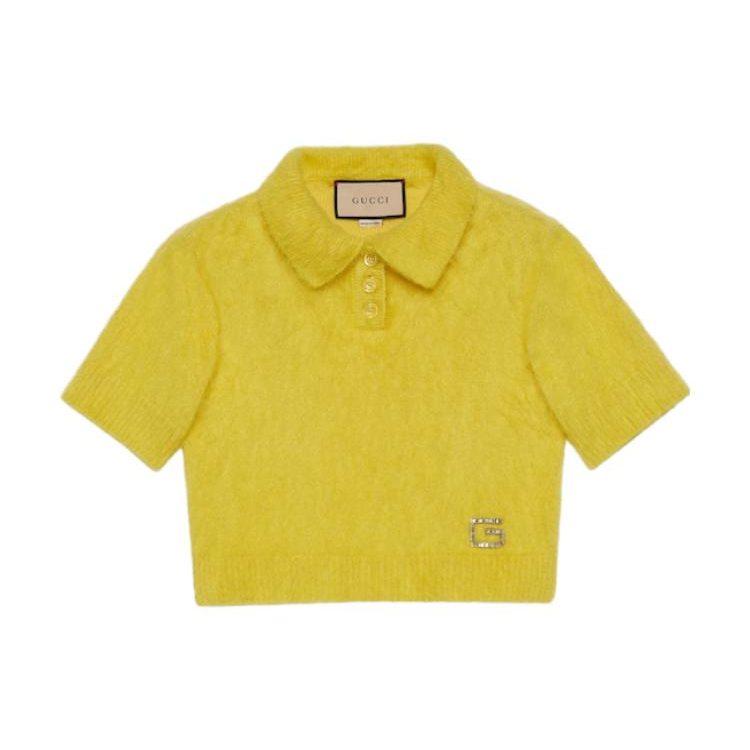 GUCCI Logo Embellished Cropped Polo Sweater 761074-XKDKD-7738