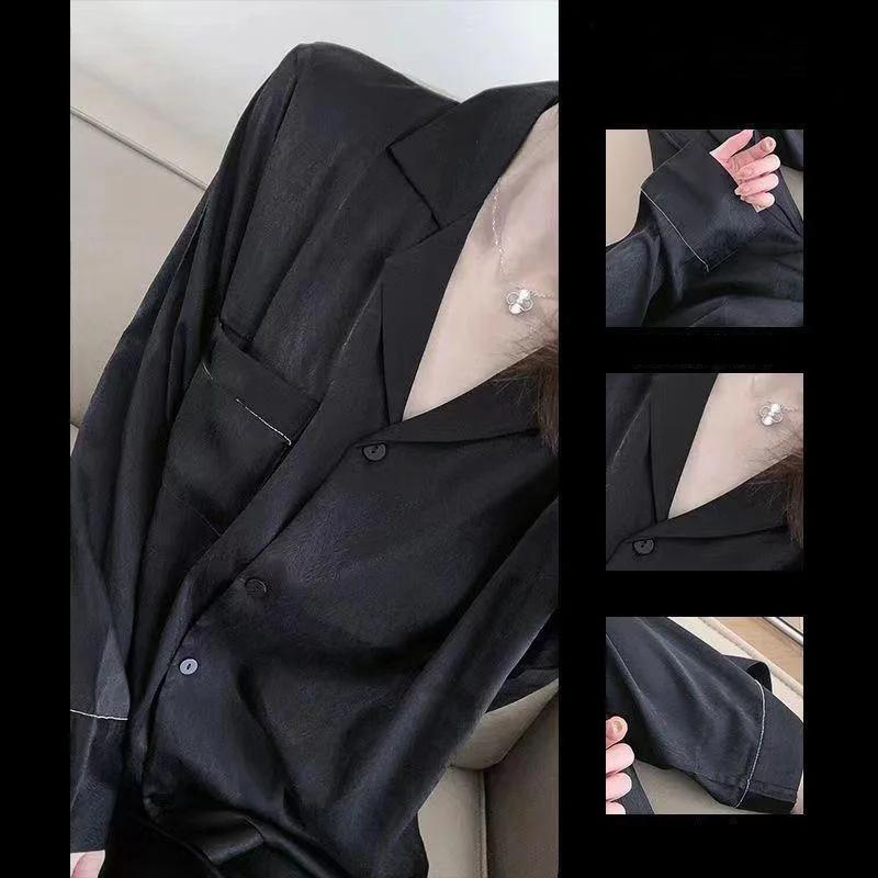 Piżama z jedwabiu lodowego Damskie Wzory Wiosenno-Letnie Spodnie z Długim Rękawem Casualowe Luźne Słodkie Zewnętrzne Cienka Sekcja Studencka