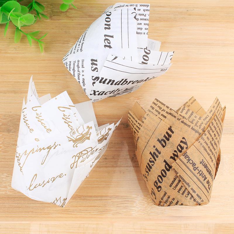 High-Temperature Resistant Solid Color Tulip Baking Cups - Oil-Proof Dessert Liners
