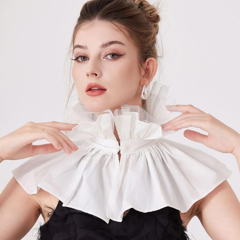 White Detachable Ruffle Collar Accessory Stand Collar Overlay for Portrait Styling, Costume Wear, Layered Outfits