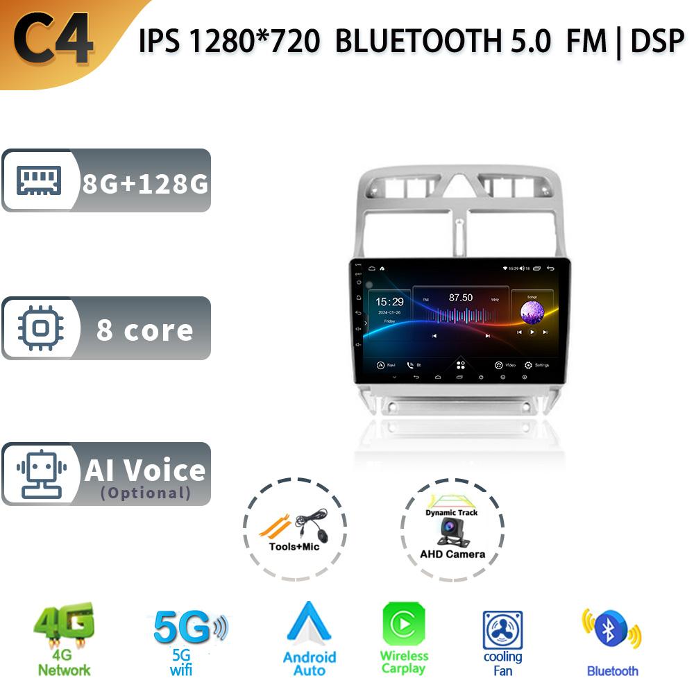 Android 13 Car Radio Wireless Carplay For Peugeot 307 Year 2001-2008 5G Stereo Multimedia GPS Navigation Head Unit Screen