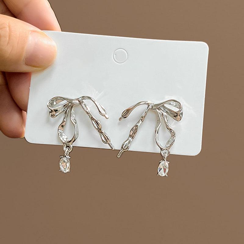 Y2K Exaggerated Big Bowknot Dangle Earrings for Women Irregular Zircon Bow Personalized Sweet Accessories Fashion Jewelry