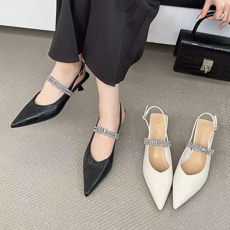 Temperament Sandals Women's Skirt Heels Women's New Summer French Rhinestone Pointed Head Thin Heel Bag Head Back Empty