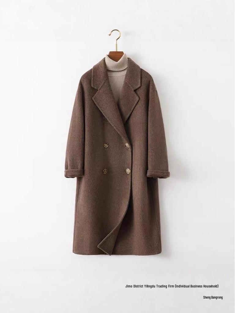 Women's Double-Faced Wool Double-Breasted Long Coat - Classic Suit