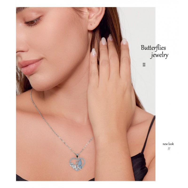 Womens Heart Shape Butterfly Pendant Necklace Tone Cross Chain Fashion Casual Chic Jewelry