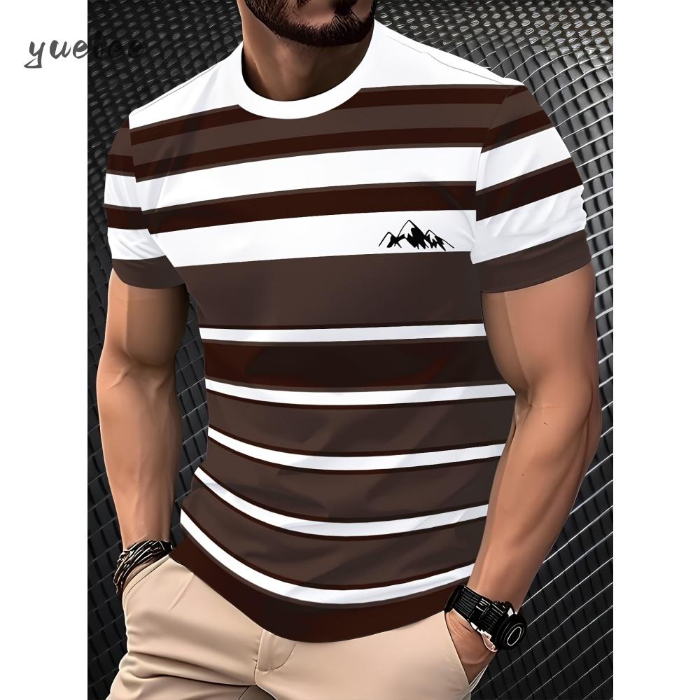 Men's T-shirt with striped print, fashionable and breathable short sleeved T-shirt