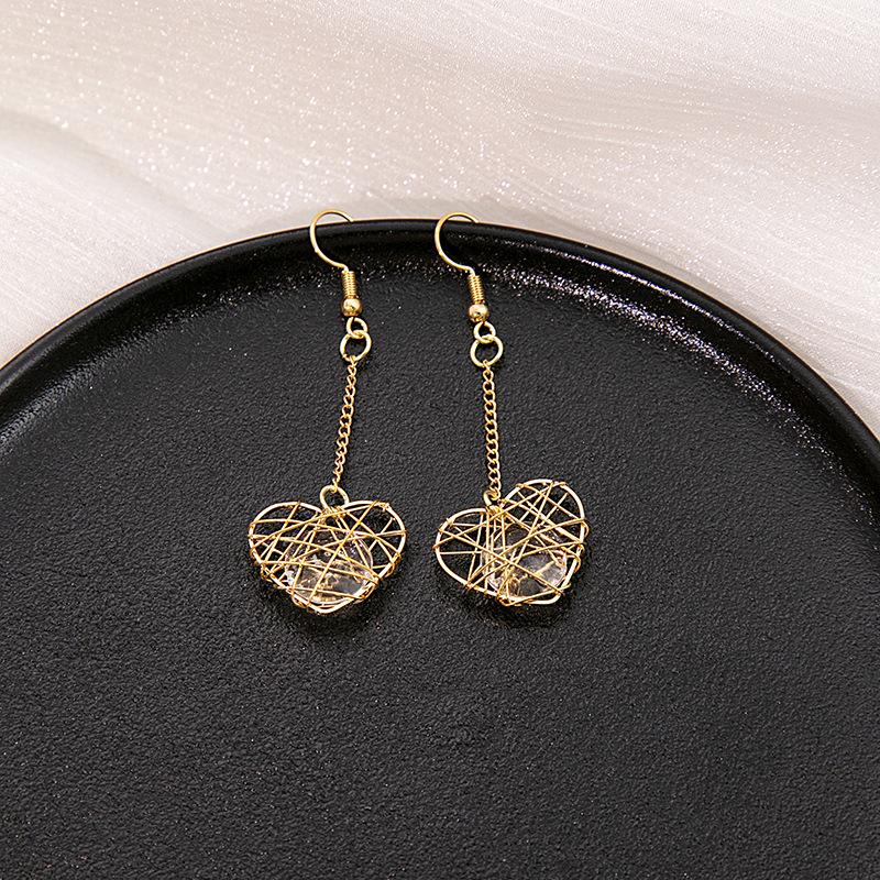 INS Girly Heart & Star Geometric Long Earrings - Simple, Versatile Ear Hooks