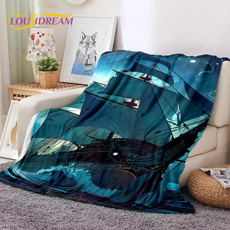 Ancient Pirate Ship Boat,Barque,Sailboa Soft Flannel Blanket,Throw Blanket Comfortable Blanket for Picnic Beds Sofa Home Bedroom