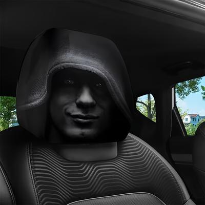 2pcs Black Hat Mystery Portrait Printed Car Headrest Covers | Soft, Comfortable, Elastic Design, Universally Suitable for Long-Distance Road Trips