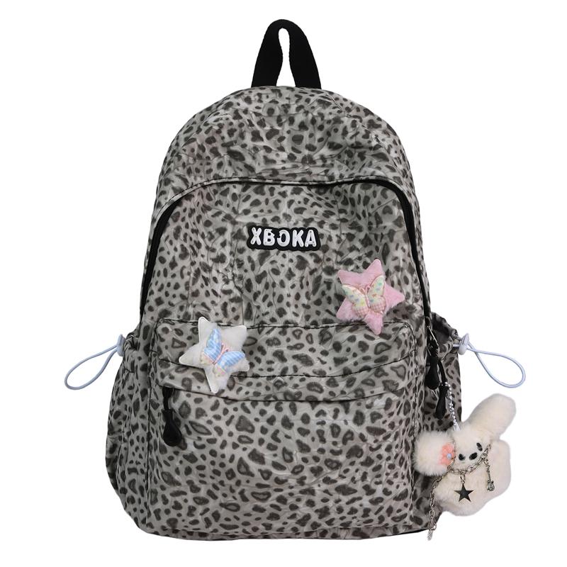 Student Schoolbag Female Retro Leopard Print Backpack Lightweight Travel Computer Backpack