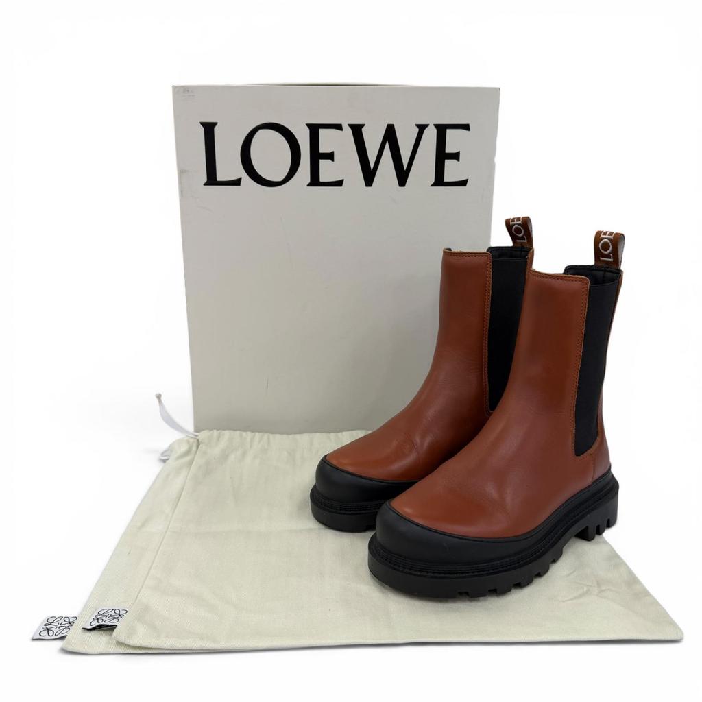 Excellent LOEWE Short Boots Chelsea Boots Side Gore Boots Brown Leather Women 35 Used