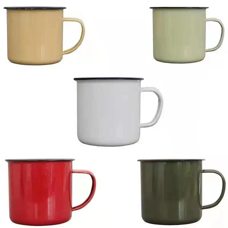 Retro Color Enamel Mugs: Logo Print, Hot Pot, Water, Coffee & Tea Cups