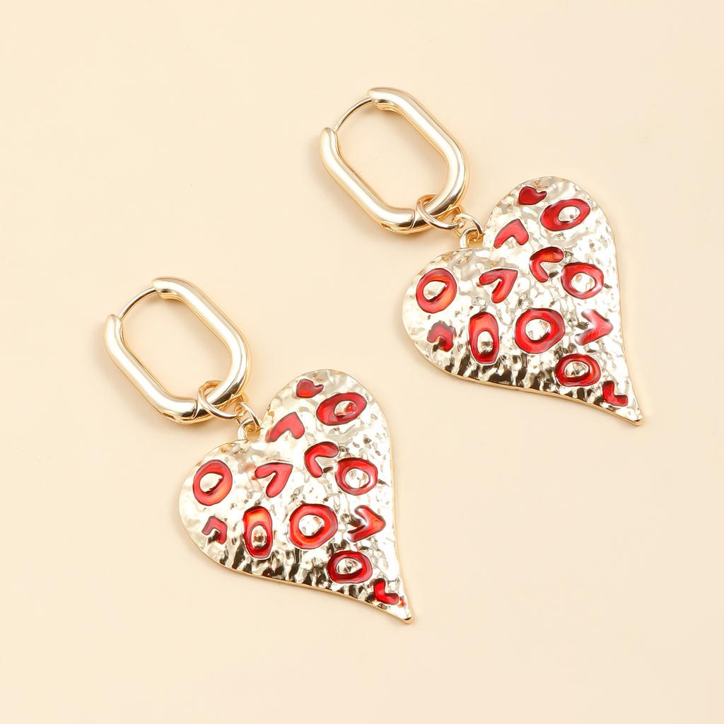 Kshmir Metal Drop Glaze Spotted Heart Shape Pendant Earrings for Women Fashion Handmade Geometric Hoop Earrings Party Jewelry