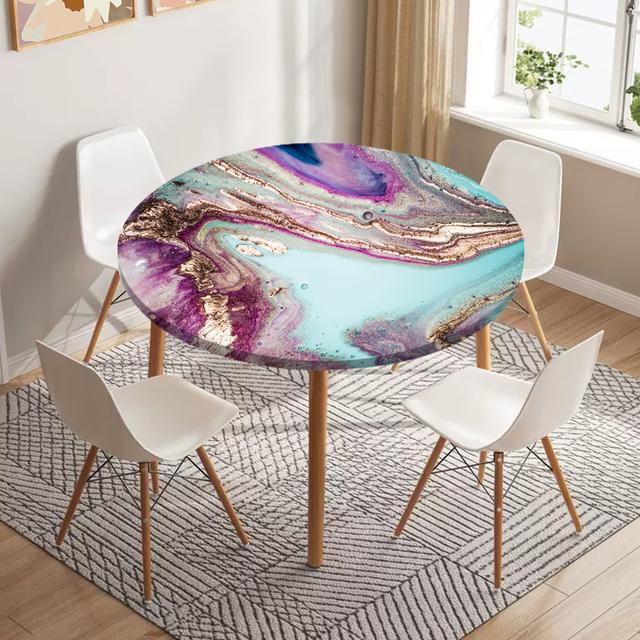 Marble Round Tablecloth Waterproof Elastic Dining Table Decoration Accessories Classic Style Home Kitchen Dining Room Decoration
