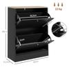 Shoe Cabinet for 12 Pairs, 2 Drop-Down Drawers, Adjustable Shelves, 60x23.5x80cm, Black