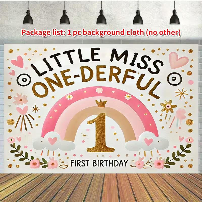 2D One-Derful 1st Birthday Backdrop Rainbow Floral Photography Background
