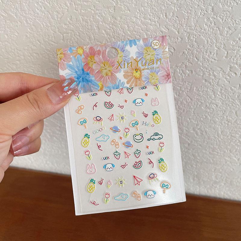 5D Embossed Cartoon Nail and Phone Stickers for Kids