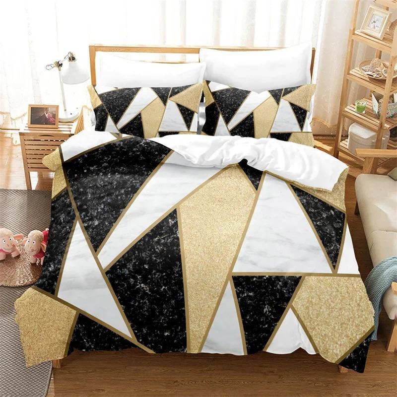 Husă de Plapumă Modernă din Marmură Mărime King Queen Pentru Fete Copii Adolescenți Model Geometric Husă de Plapumă Microfibră Set de Lenjerie de Pat Abstract