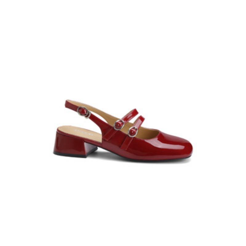 Sheepskin version thick heel leather bag head sandals women's summer wear with skirt Mary Jane shoes empty single shoes cool slippers