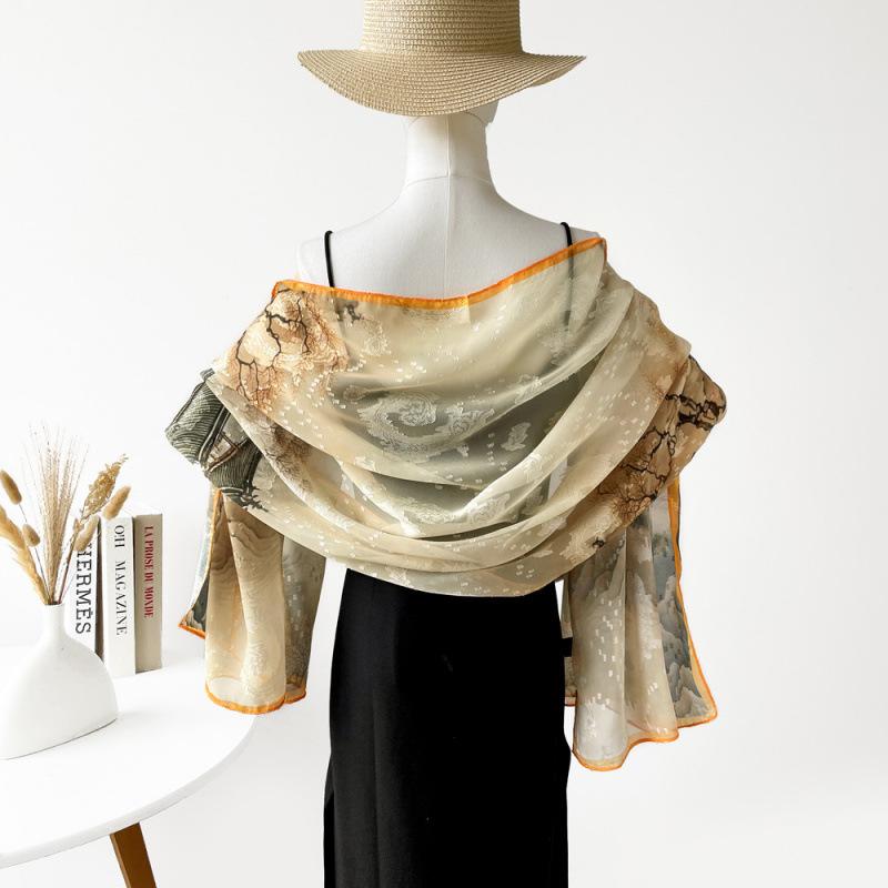 National Style and National Trend Green Hollow Flower-cutting Dinner Shawl for Women New Craft Printed Silk Scarf High-end Wedding Scarf