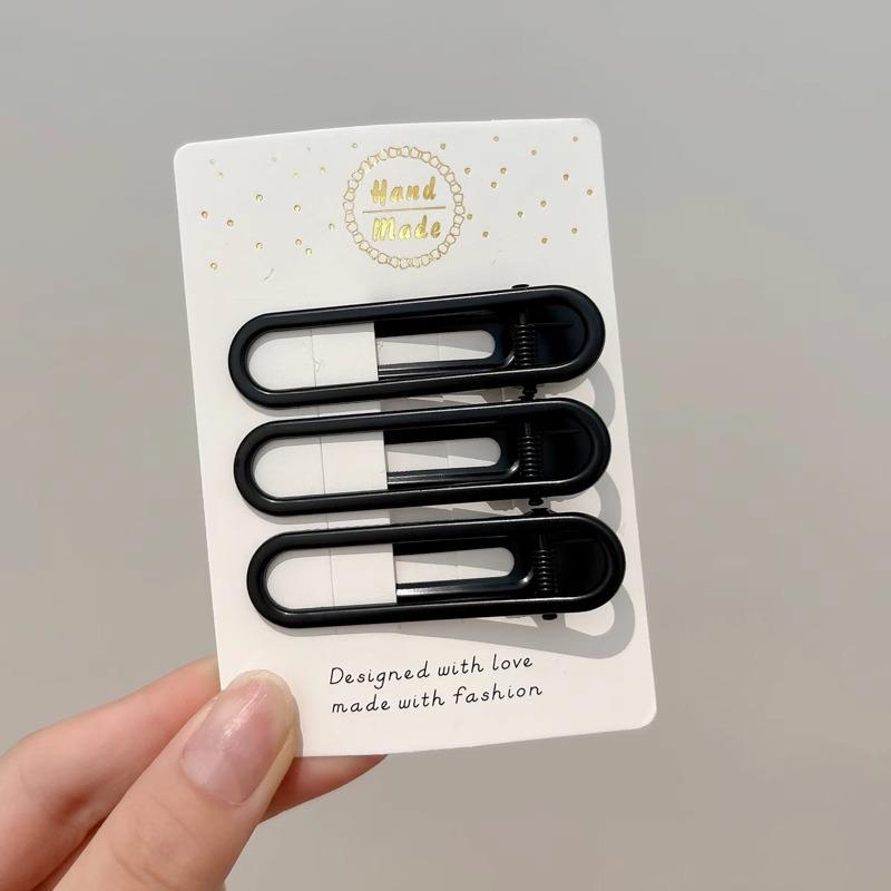 Elegant Black Metal Hair Clip for Women - Forehead, Bangs, Duckbill Style