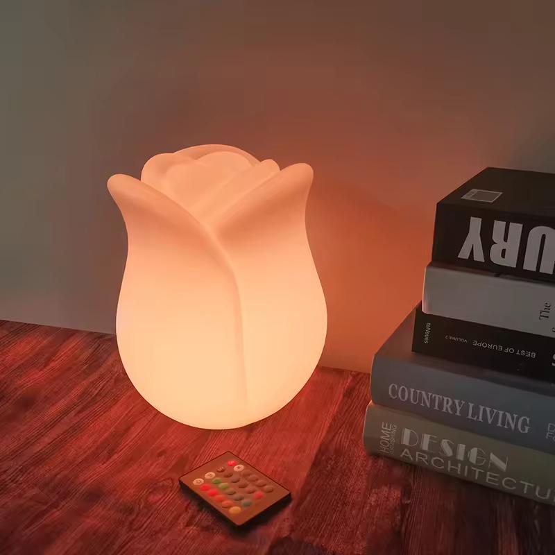Bar Rose Motif Lights Rechargeable Rose-shaped Table Lamp Colorful Remote Control Decoration Bedside Light