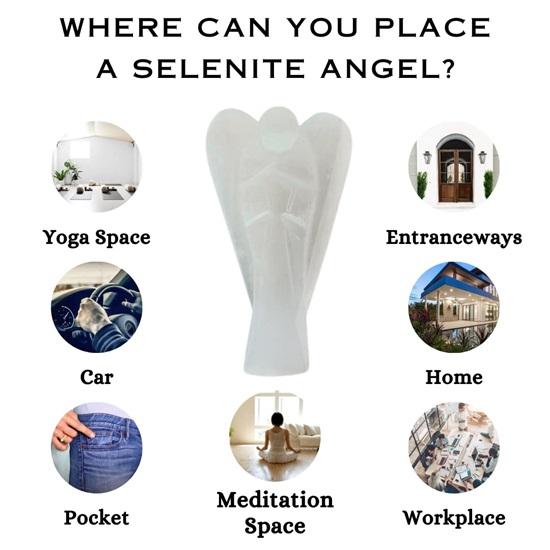 Selenit-Taschenflügel, Engelsstatue, Figuren, Schutzkristall für spirituelle Verbindung, Kristallengel für Heimdekoration, Büro, Tisch, Schlafzimmer, Auto, Armaturenbrett