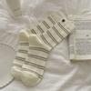 Women's Fall Bump Stripe Button Preppy Breeze Micro Pressure Boneless Anti Paging Mid Barrel Stack Socks