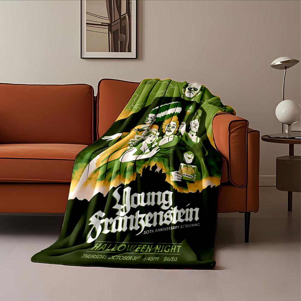 Stylized Characters with Spooky Expressions In a Green and Orange Palette. for All Seasons Blanket Lunch Break Throw Gift