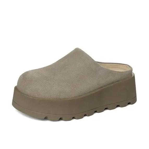 Fashion 5CM Cow Suede Genuine Leather Fashion Sandals Slippers Pumps Platform Wedge Flats Women Summer Round Toe Ladies Shoes