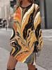 3D Color Oil Print Dress, Women's Autumn Long Sleeved Round Neck Casual Mini Dress Vestidos De Mujer