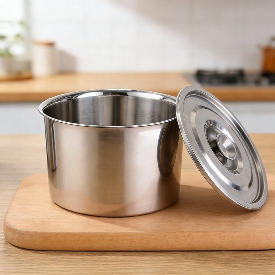 Yousheng Oil Tank with Leak-Proof Lid Stainless Steel Container Large Diameter Frying Oil Butter Melting Sauce Preparation Cooking Oil Holder